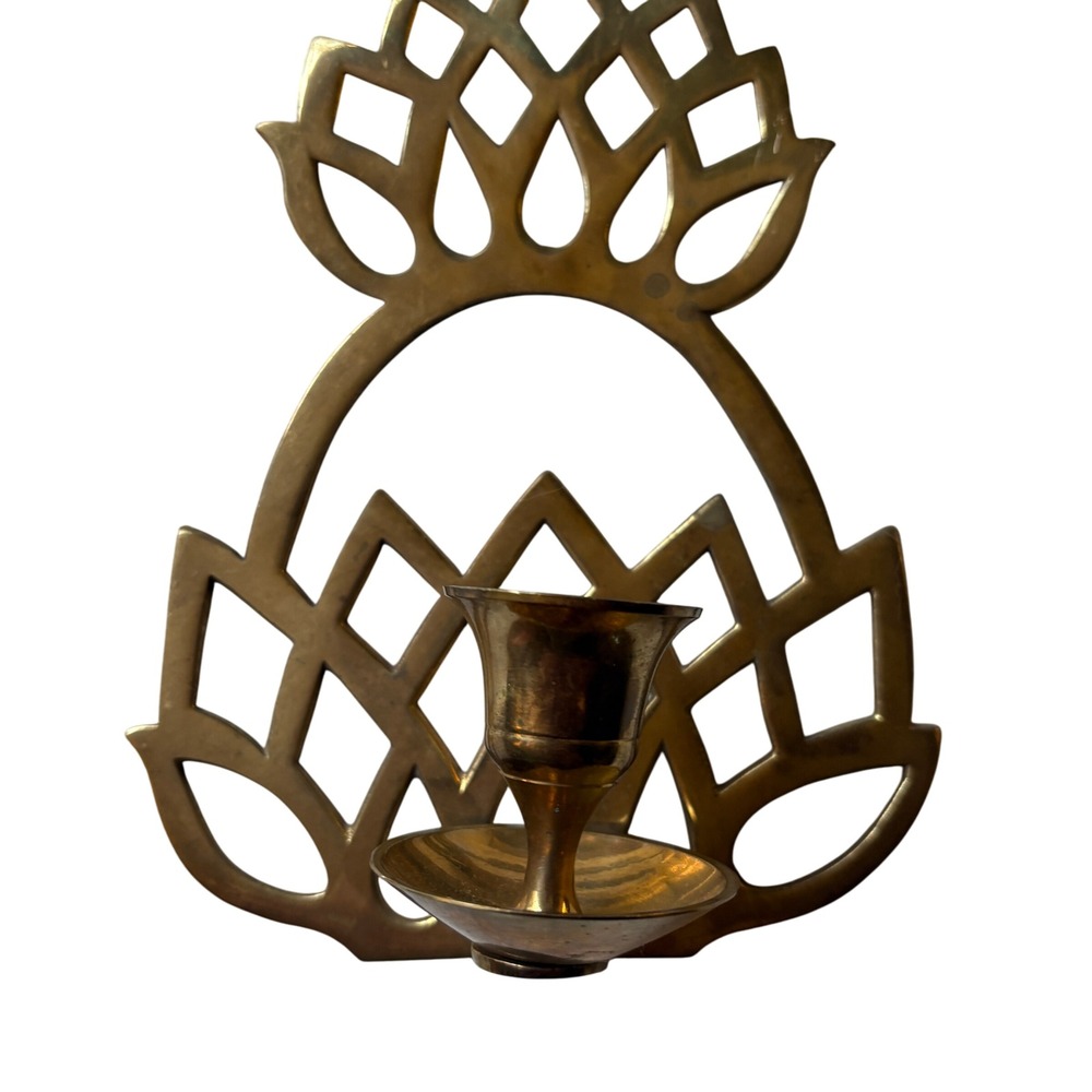 Vintage Brass Pinapple Flower Candle Holder Wall Sconce Geometric Boho Decor - Picture 2 of 6
